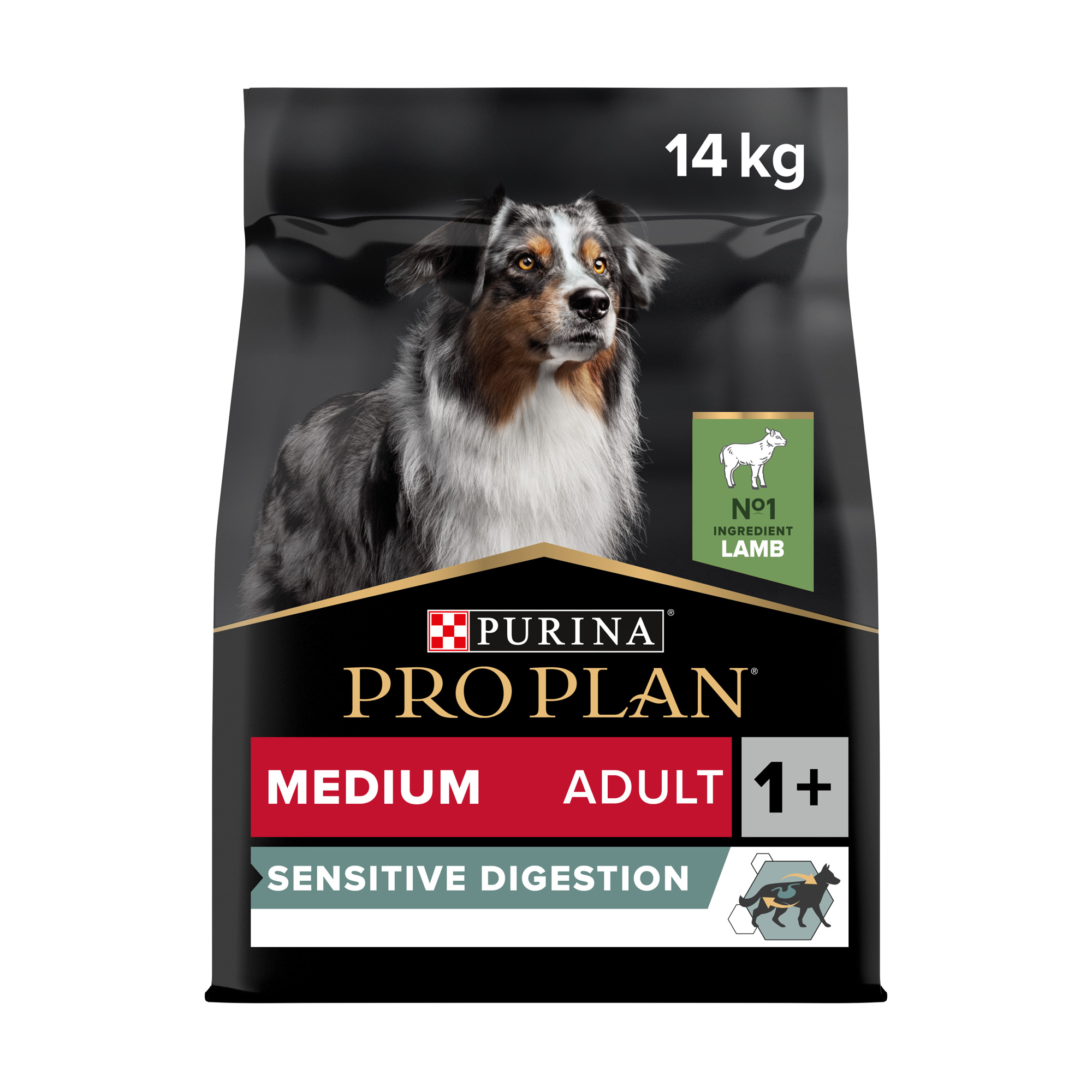 Сухий корм для собак середніх порід від 1 року Pro Plan Medium Adult 1+ Sensitive Digestion з чутливим травленням, з ягням, 14 кг